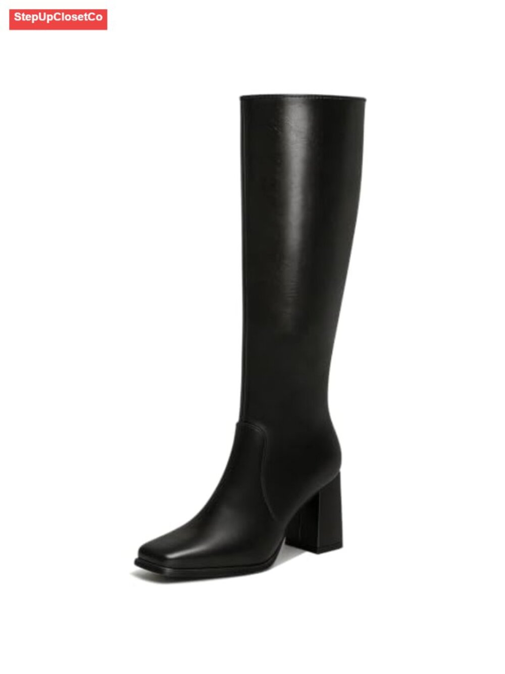 Vipost Square Toe Chunky Heel Knee High Boots Women Faux Leather